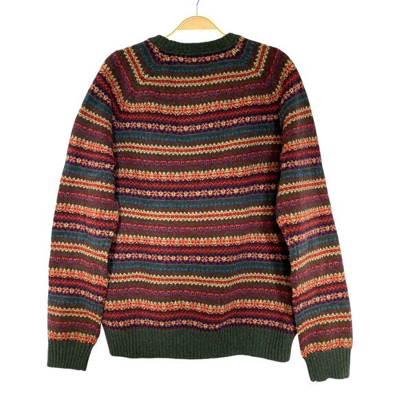 Lands End Lambswool Fair Isle Sweater Men L Green Multicolor 80s Cosby Style - Picture 2 of 9